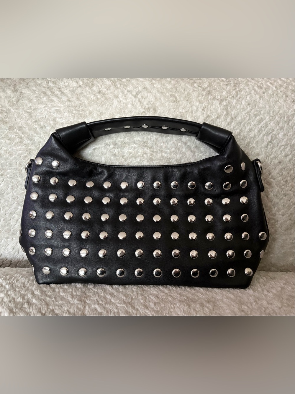 Black Studded Leather-Effect Shoulder Bag